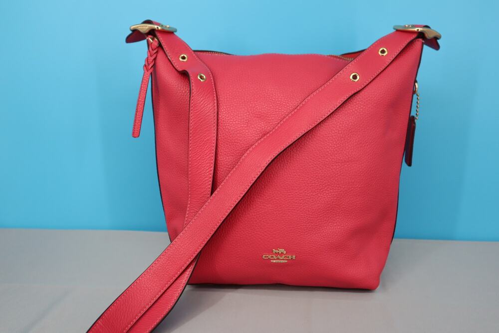 Coach Pebbled Leather Pink Crossbody Shoulder Bag Purse Gold Hardware